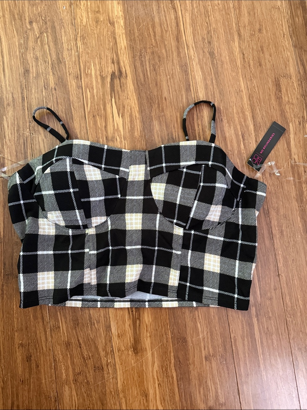 Black, White & Cream Plaid Bustier Crop